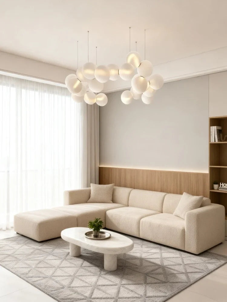 SANDYHA French Style Acrylic Ball Pendant Lights Creative Modern LED Chandelier Hanging Lamp for Living Room Dining Room Home