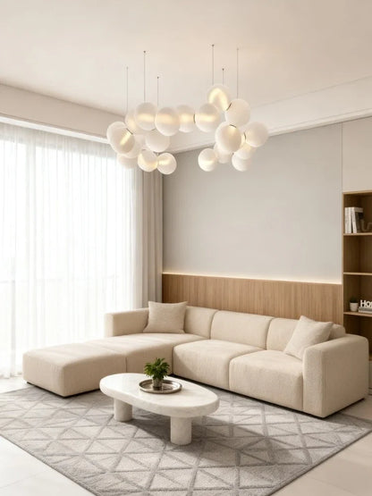 SANDYHA French Style Acrylic Ball Pendant Lights Creative Modern LED Chandelier Hanging Lamp for Living Room Dining Room Home