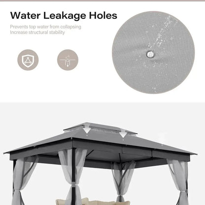 10x13ft Waterproof Patio Gazebo with Mosquito Netting, Double Roof Outdoor Pavilion for Backyard, Garden, Lawn, Wedding (Grey)