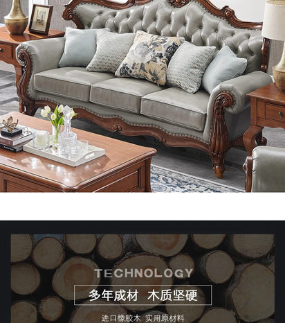 solid wood sofa simple European living room retro combination light luxury neoclassical sofa small apartment