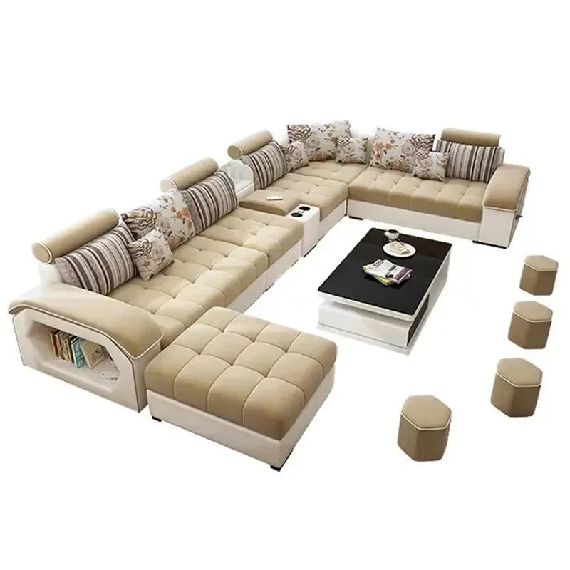 For Modern Sectional Sofas Cum Bed Couch Living Room Sofa Set Home Furnture Luxury U Shaped Corner Sofa Set 7 Seater