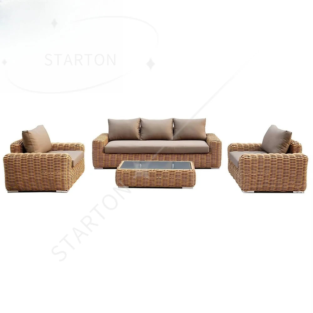 Mode Sunwell Luxury Hotel Rattan Garden Furniture Wicker Outdoor Sofa Set Patio UV Resistant PE with Aluminum Frame Contemporary