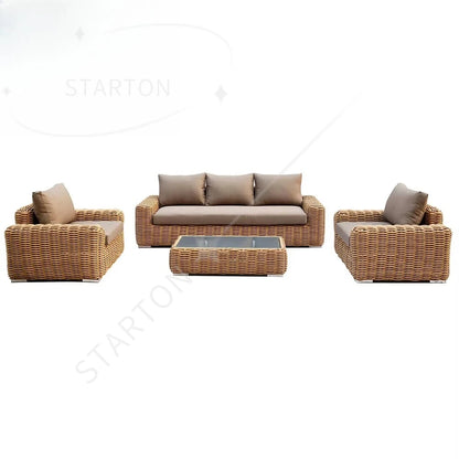 Mode Sunwell Luxury Hotel Rattan Garden Furniture Wicker Outdoor Sofa Set Patio UV Resistant PE with Aluminum Frame Contemporary