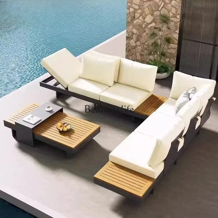 Teak outdoor sofa patio balcony garden villa hotel preservative wood rattan chair sofa furniture