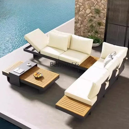 Teak outdoor sofa patio balcony garden villa hotel preservative wood rattan chair sofa furniture