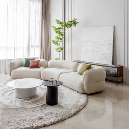 Cream style sofa, simple curved corner combination lamb wool sofa