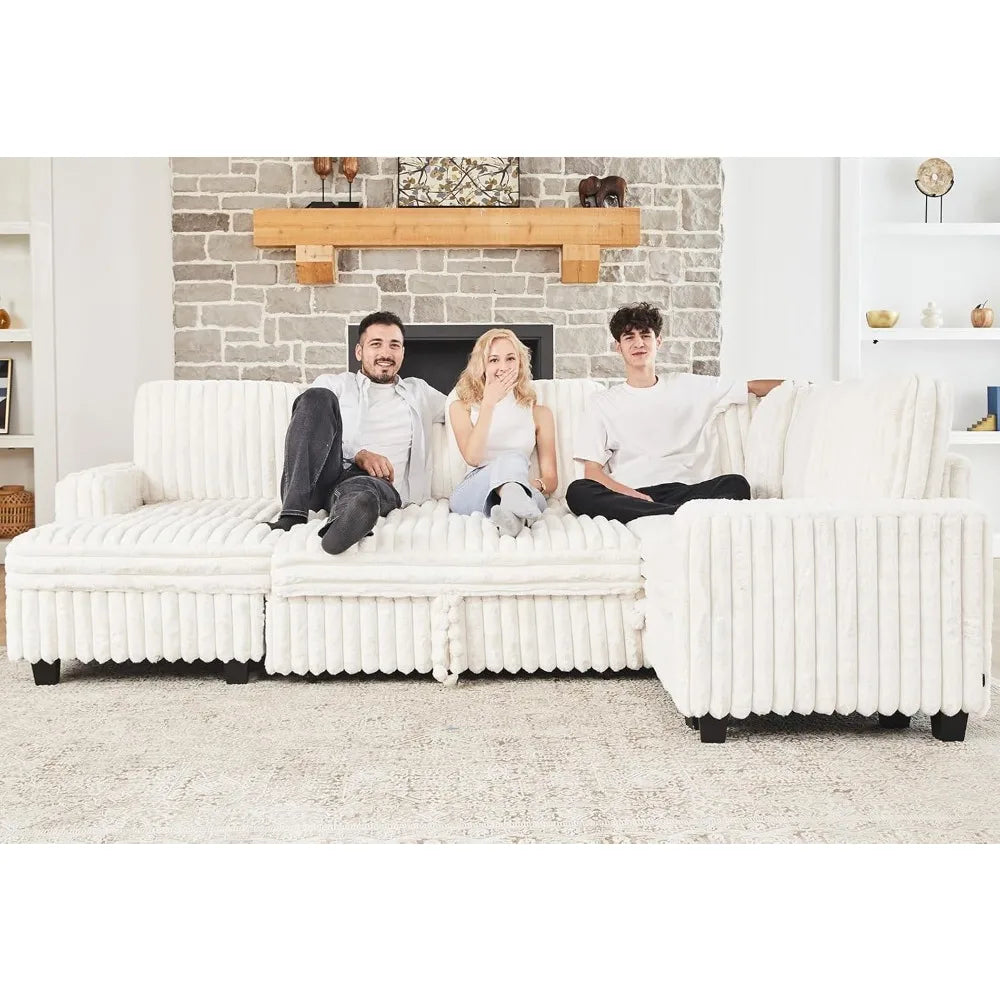 Corduroy Sleeper Sofa Bed with Storage Chaise Modular Sectional Sofa Couch with Pull Out Bed L Shaped Sectional Couches