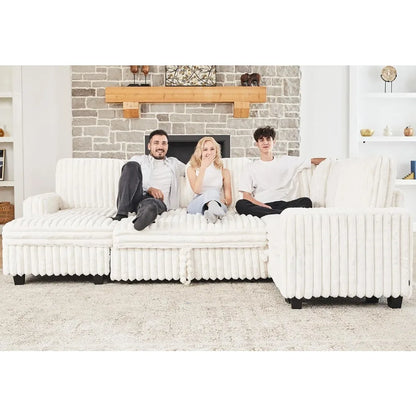 Corduroy Sleeper Sofa Bed with Storage Chaise Modular Sectional Sofa Couch with Pull Out Bed L Shaped Sectional Couches