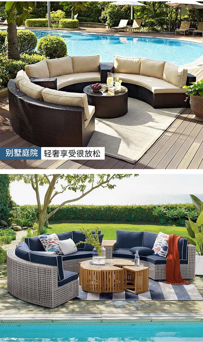 Rattan sofa combination courtyard garden leisure outdoor living room custom semi-circular arc rattan chair terrace outdoor