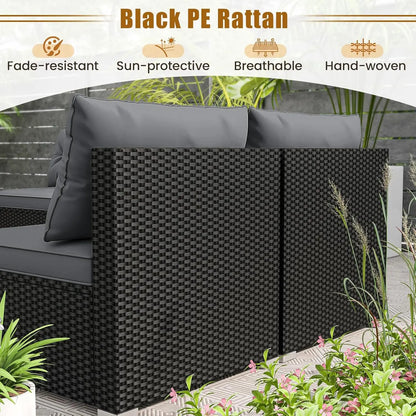 5pc PE Rattan Sectional Set 4 Armless Sofas Acacia Table Cushioned Garden Poolside Backyard Grey Customized