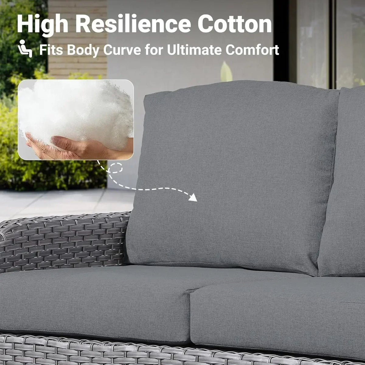 HOT-4 Pieces Patio Furniture Set, Outdoor Wicker Sofa with Coffee Table, Chairs, All Weather High Back  Couch Cushions, Dark Gre