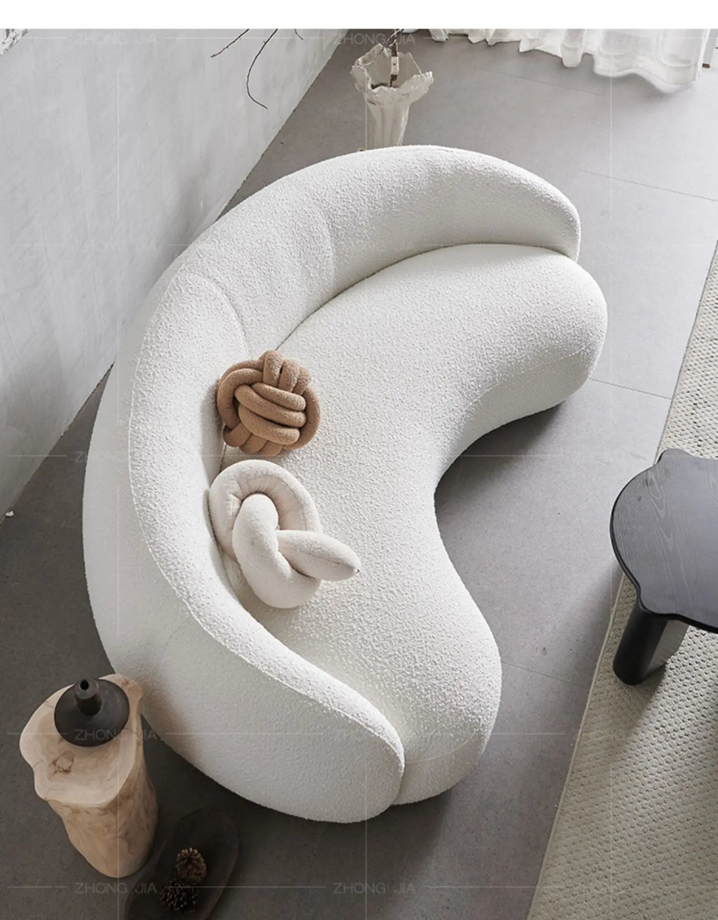 Nordic Curved Sofa Quiet Wind Living Room Fabric Craft Cashew Sofa