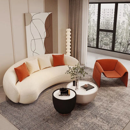 Light luxury small apartment curved lambswool sofa simple home living room fabric sofa beauty salon reception sofa chair