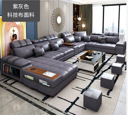 European Home Custom Comfortable Leather Sofa Set Adjustable Head Pillow Genuine Leather Corner Sofa for Living Room Basement