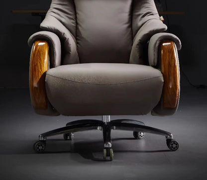 H2 Electric Reclining Executive Chair Genuine Leather Home Comfortable Large Shift Swivel Chair Light Luxury Business High-End