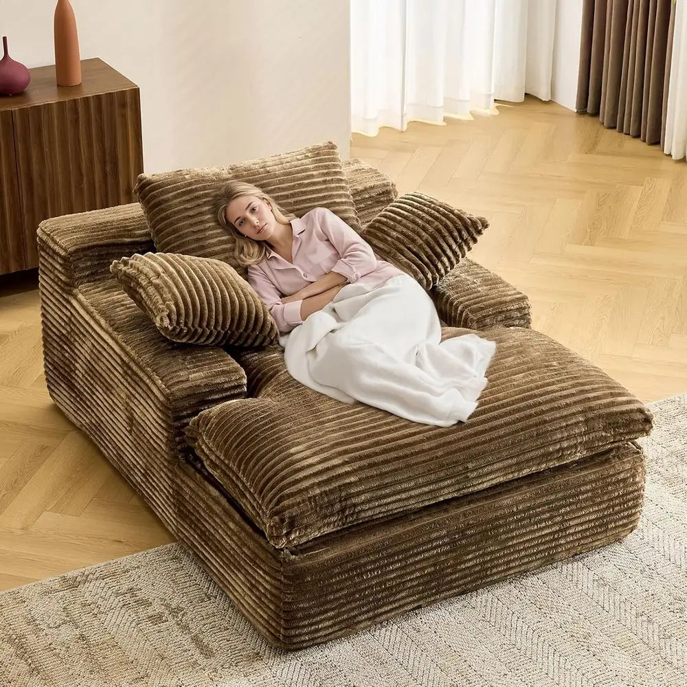 Oversized Corduroy Upholstered Sofa Bed, Deep Seat Sleeper Couch, Reading Chairs for Living Room and Bedroom, No Assembly Requir