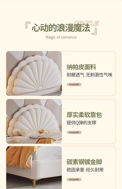 cheap Luxury Leather Princess Petal Bed with LED Lights queen bed frames 120x200cm 135x200cm 150x200cm 180x200cm Beds Furniture