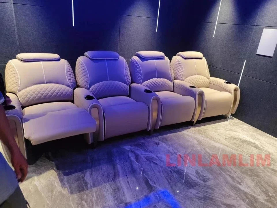 Luxury Electric Recliner Theater Seating Sofa – Modern Home Theater Chairs with LED Lighting, USB, Massage, Cooling Cup Holder