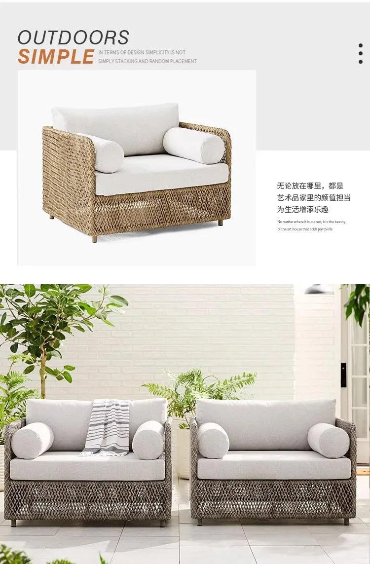 Outdoor rattan sofa, terrace, courtyard garden, outdoor balcony, rattan chair combination villa furniture