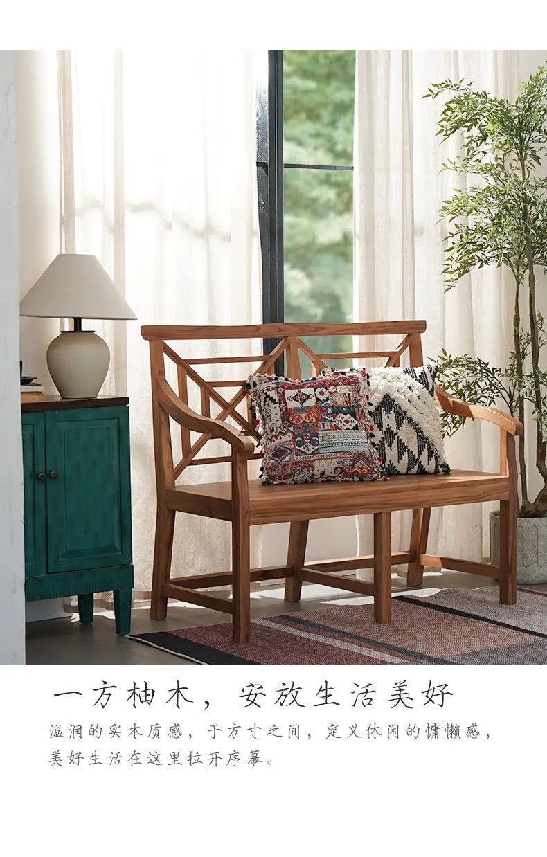 2-Person Teak Garden Bench with Comfortable Armrests, Backrest, and Slatted Seat, Supports 800 lbs, Ideal for Patio, Porch, or P