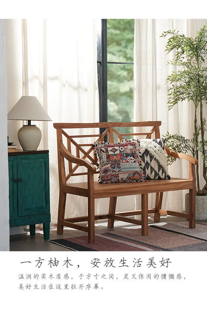 2-Person Teak Garden Bench with Comfortable Armrests, Backrest, and Slatted Seat, Supports 800 lbs, Ideal for Patio, Porch, or P