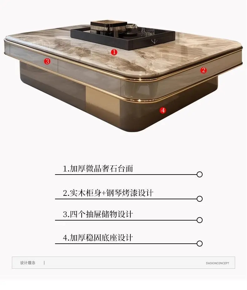 Light luxury microcrystalline stone modern large apartment flat floor living room coffee table marble home high-end