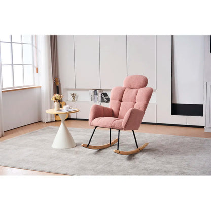 Modern Swing Chair in Teddy Fabric with Tufted Cover Upholstered Seathigh backrest for Living and Bedroom