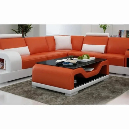 LED Lighted Sofa Set with Recliner, Speaker & USB Ports | Genuine Leather Sectional Couch with Console & Adjustable Headrests
