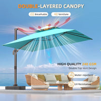 9' X 12' Double Top Cantilever Patio Umbrella - Heavy Duty Offset Umbrella with 360° Rotation for Garden Deck Pool Patio, Turquo