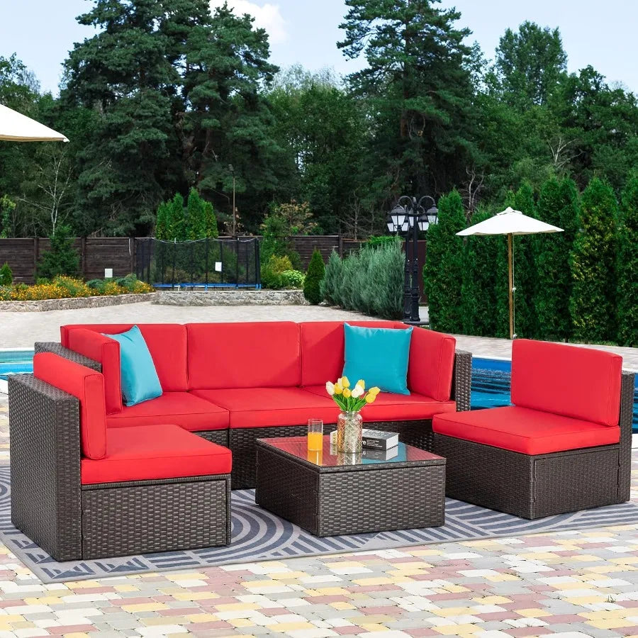 6 Piece Small Patio Furniture Sets Outdoor Sectional Sofa All Weather PE Wicker Patio Sofa Couch Garden Backyard Conversation S
