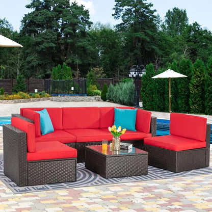6 Piece Small Patio Furniture Sets Outdoor Sectional Sofa All Weather PE Wicker Patio Sofa Couch Garden Backyard Conversation S