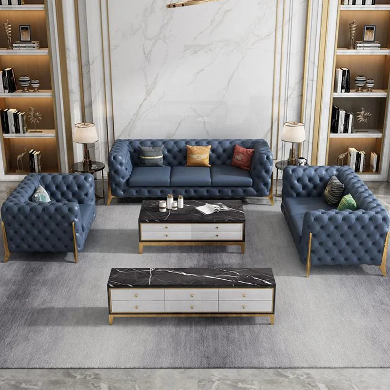 leather sofa setLight luxury sofa combination high-end living room furniture  Italian stainless steel modern art