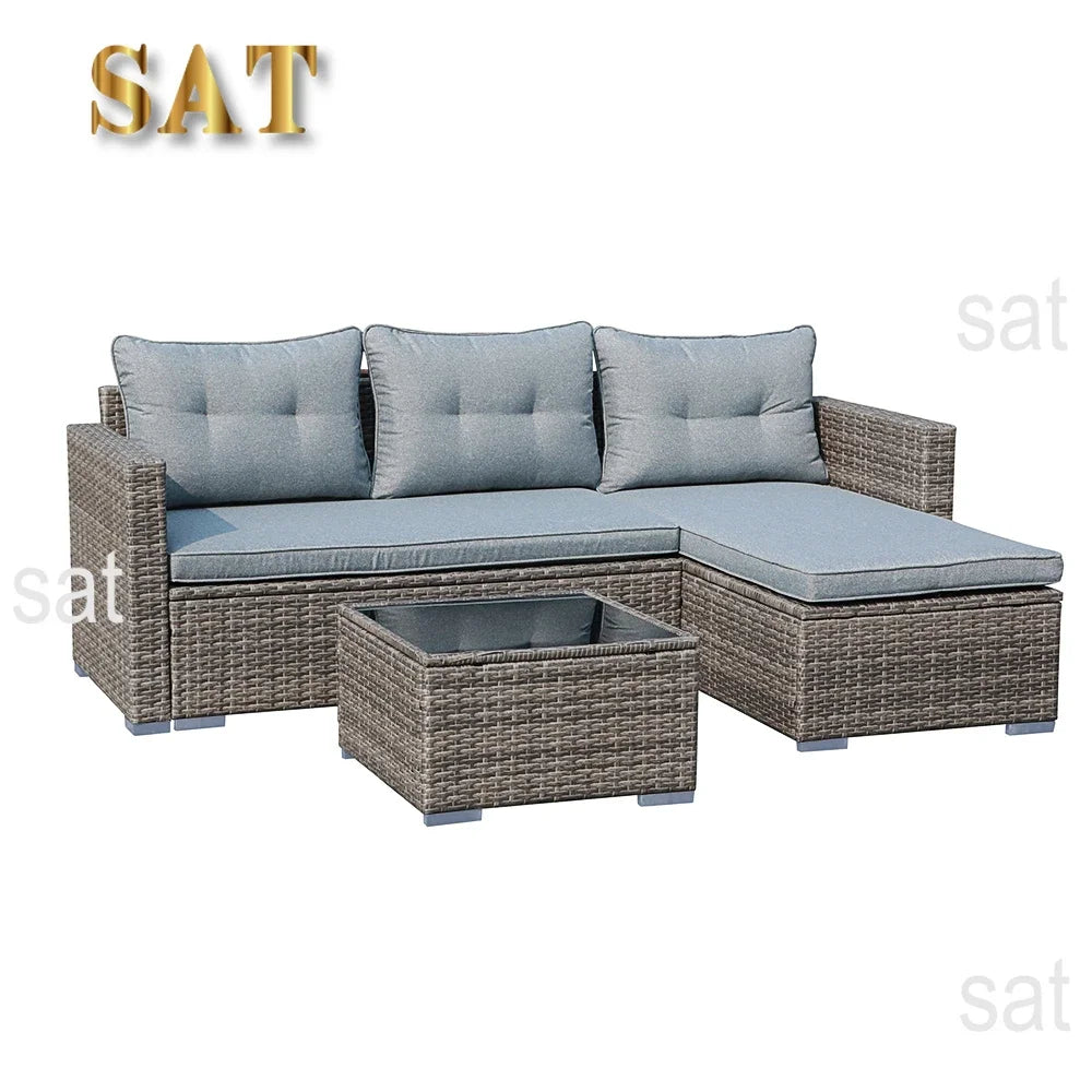 'Aluminum Outdoor Garden Wicker Rattan Furniture Couch Sofa Set Rope Furniture Set L Shaped Chair Sectional Sofas
