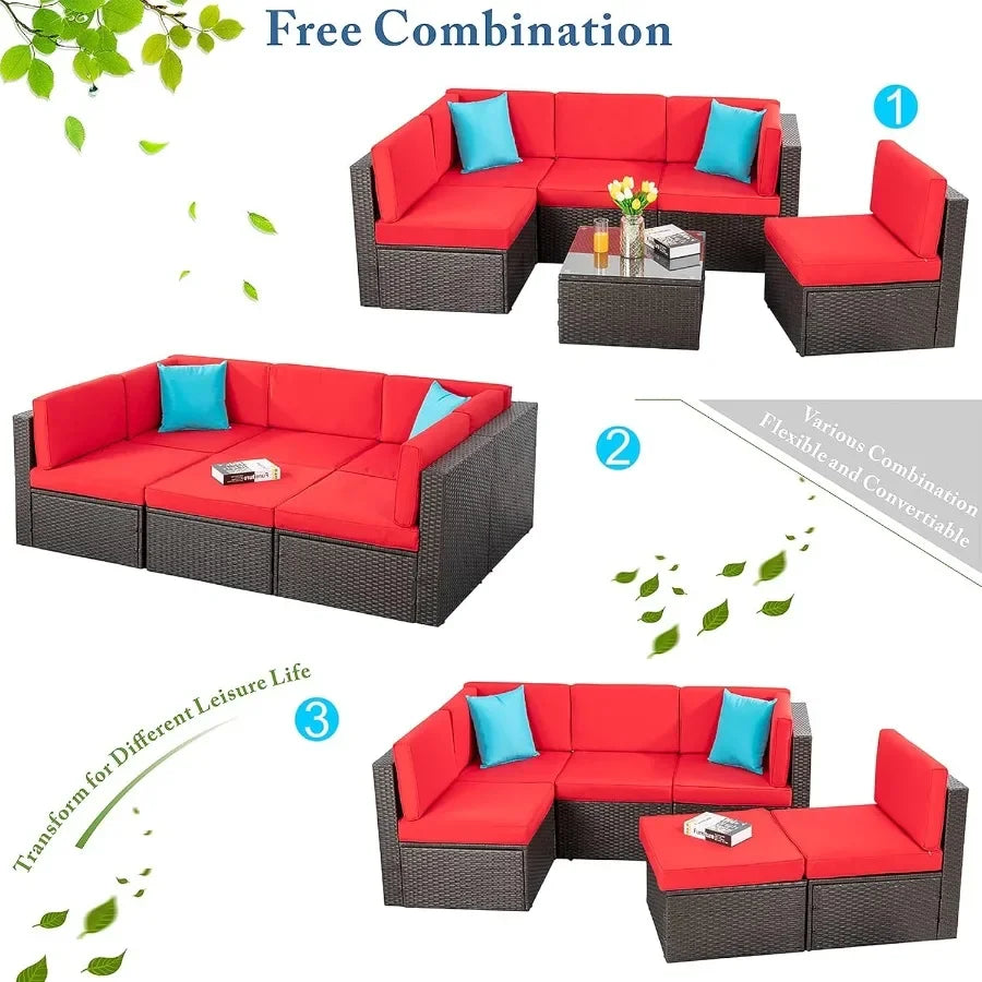 6 Piece Small Patio Furniture Sets Outdoor Sectional Sofa All Weather PE Wicker Patio Sofa Couch Garden Backyard Conversation S