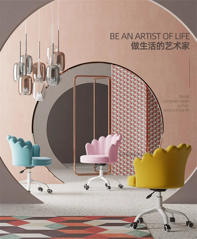 Creative Simple Fabric Petal Office Chairs Household Bedroom Gaming Chairs Lift Backrest Computer Chair for Study Desk Chair WW