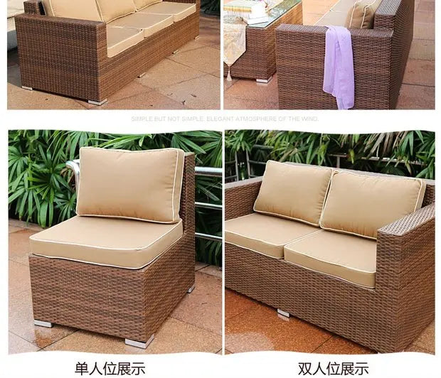 Outdoor Open-air Garden Sofas Hotel Backrest Modern Leisure Garden Sofas Balcony Pe Rattan Furniture Sofá Do Jardim MHHYSF