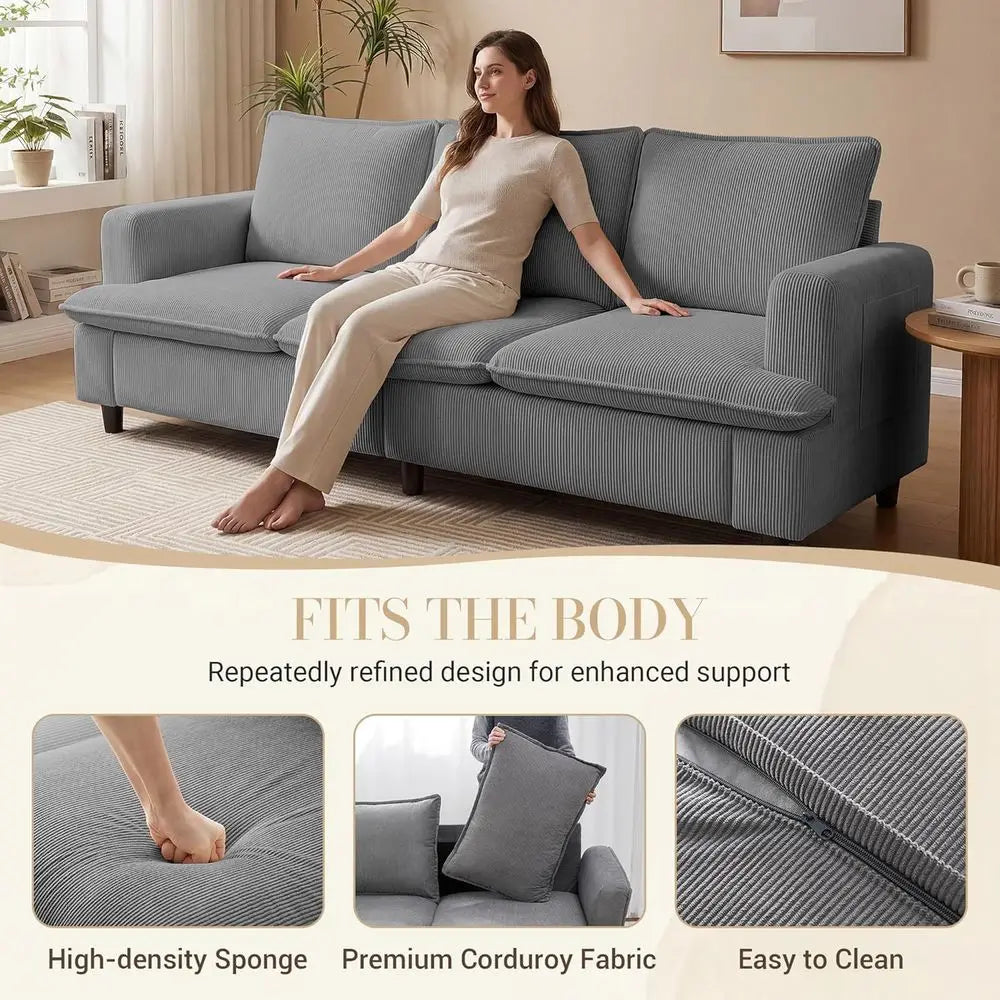 3-Seater 83 Deep-Seat Corduroy Sofa, Modern Comfort for Living Spaces, Offices, and Apartments (Pillows Not Included)