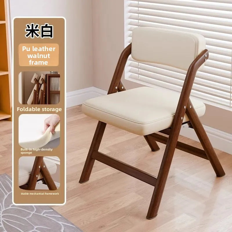 PU Leather Folding Chair Metal Frame Wood Grain Finish Comfortable Padded Seat Space Saving Dining Office Makeup Desk Chair