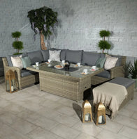 -Patio Furniture L Shape Wicker Lounge Set Garden Corner Sofa Sets With Firepit Table Outdoor Rattan Dining Table And Chair