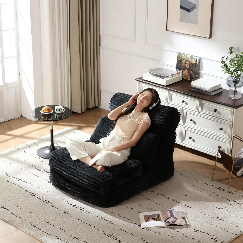 Ultra Plush Memory Foam Bean Bag Chair - Adult Lounge Sofa with Armrest, Comfortable Reading Nook for Bedrooms