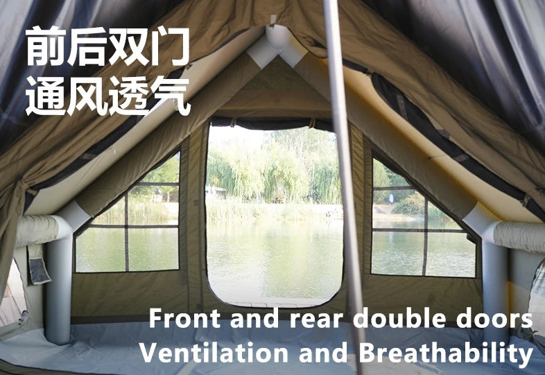 Large Outdoor Rainproof Shade Camping Inflatable Tent with Expanded Canopy Set One-piece Air Columns Parent-child Camp Marquee