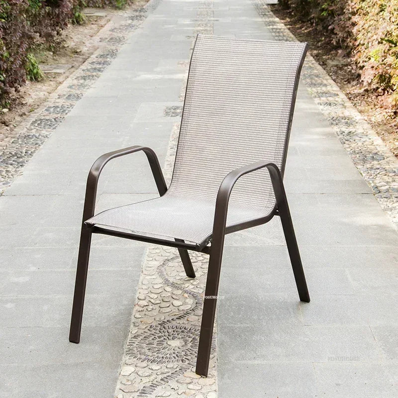 Outdoor Beach Chairs Outdoor Courtyard Balcony Waterproof and Sunscreen Iron Chair Home Leisure Back Armchairs Outdoor Furniture