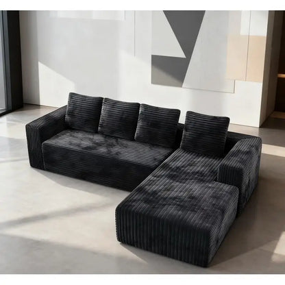 Modular Sectional Sofa with Deep Seat, Modern L-Shape Couch, Upholstered Sofa for Living Room and Bedroom, Black with Right