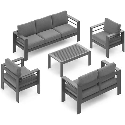 5-Piece Outdoor Patio Set, Grey Sectional Furniture with Upgraded Cushions for Garden & Backyard