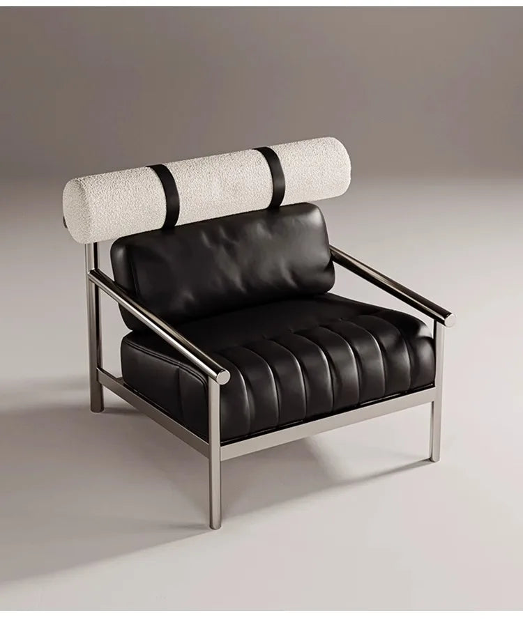 Single chair, living room, simple sofa chair, vintage creative stainless steel lounge chair, reception room