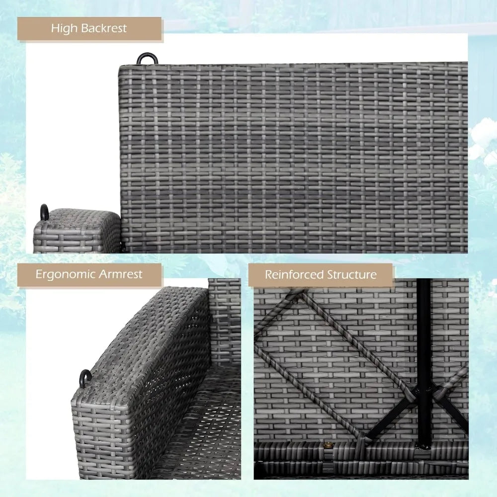 Outdoor Porch Swing Bench, 2-Person Hanging Swing Bench with Heavy Duty Frame, Patio Wicker Hanging Swing with Rustpr
