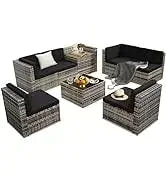 YND6-Q8 pieces outdoor Wicker rattan patio sectional furniture set.glass top table with hidden storage.7 sofa sections. oversize