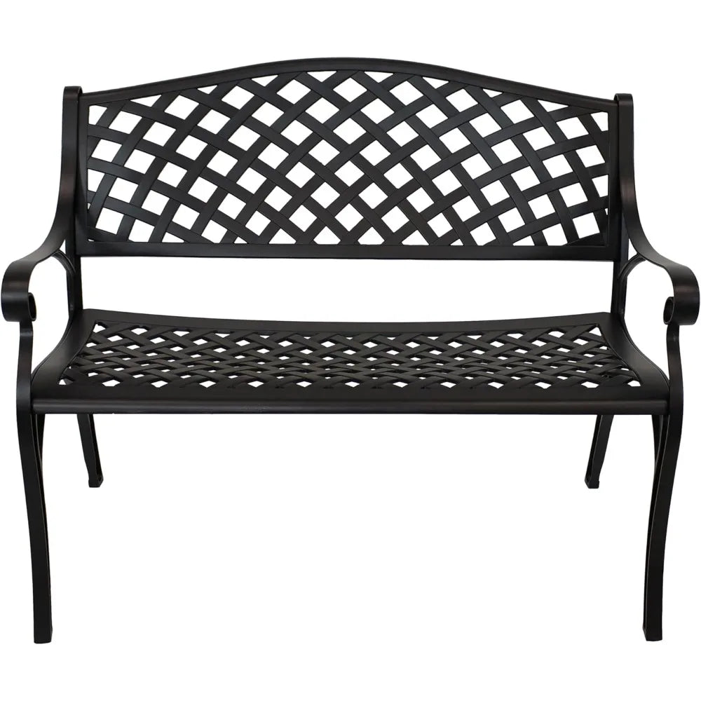 Sunnydaze 39-Inch Outdoor Bench for Patio or Park - Metal Garden Bench for Outdoors - Front Porch or Backyard Seat for Two - Bla