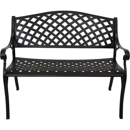 Sunnydaze 39-Inch Outdoor Bench for Patio or Park - Metal Garden Bench for Outdoors - Front Porch or Backyard Seat for Two - Bla