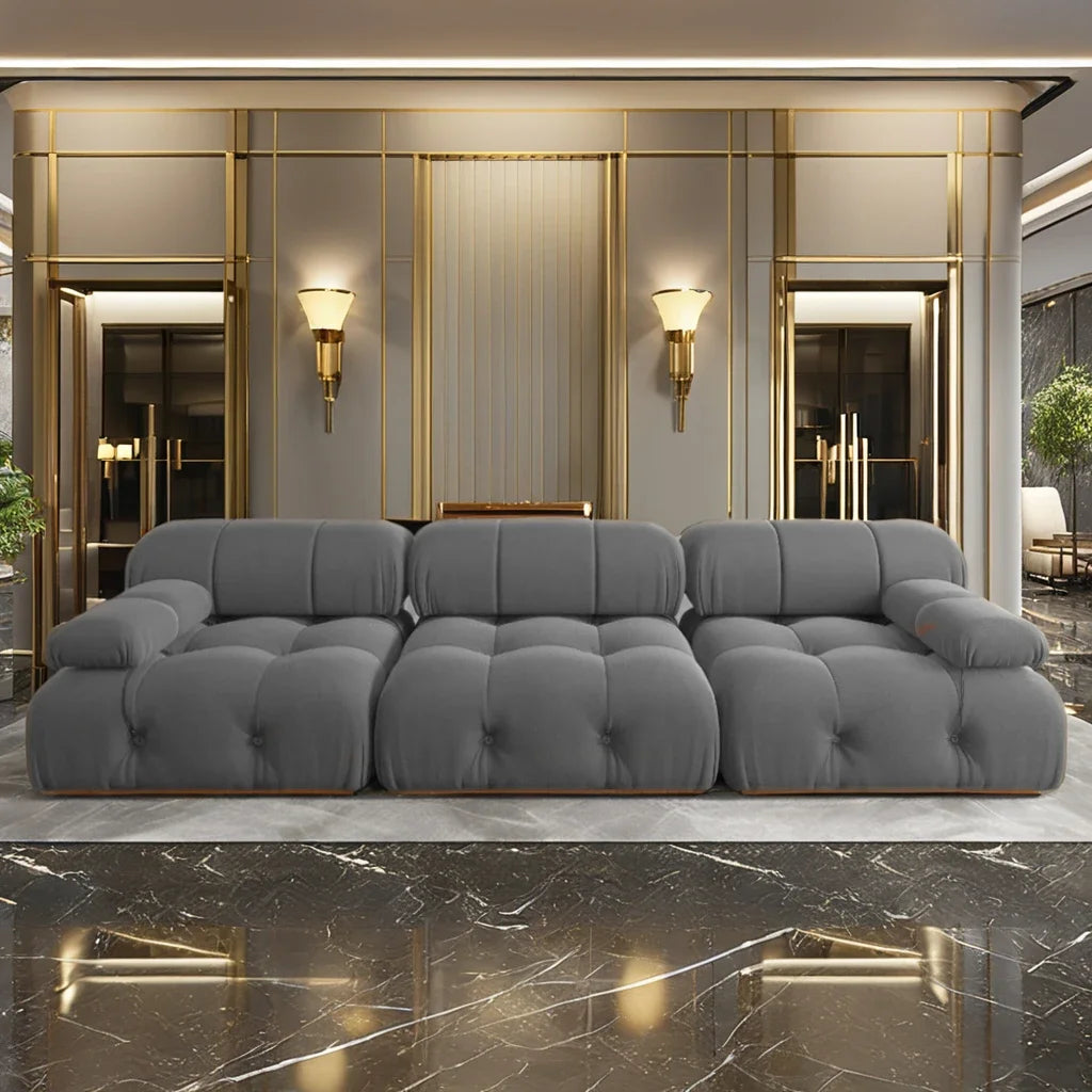 -Nordic Modern Modular Sofa Set Light Luxury Fabric Buckle Design Living Room Convertible Features Sponge Wood Foam Hotels